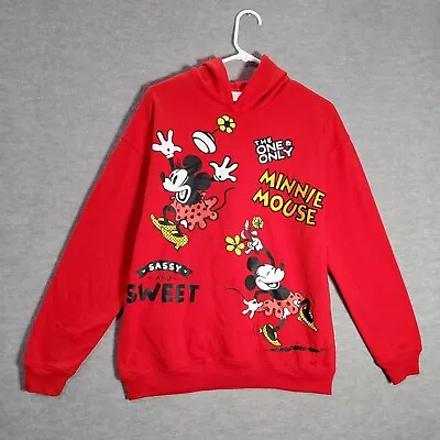 Disney 100 Women Sweatshirt Medium Red Minnie Mouse Sassy And Sweet Hoodie • $17.96