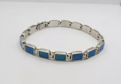 Vintage Panel Link Sterling Silver Opal Bracelet • $90