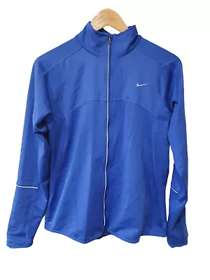 Nike Drifit Blue Full Zip Soft Shell Jacket Reflective Size M Rear Zip Pocket • $34.99