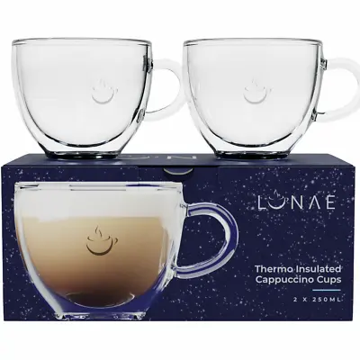 £18.95 • Buy Cappuccino Glass Cups, Double Walled Coffee Glasses, Set Of 2 X 250ml By Lunae