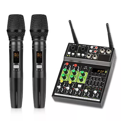 4 Channels Stereo Audio Mixer Build-in Effect UHF Wireless 2 Microphones • £88.12