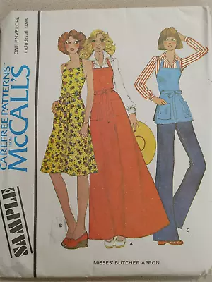 Vintage McCalls Sewing Pattern Misses Butcher Aprons Pockets Circa 1970s • $9.99