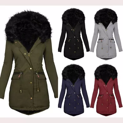 Women Winter Coats Warm Fleece Lined Faux Fur Hooded Zip Jackets Oversized Parka • £29.88