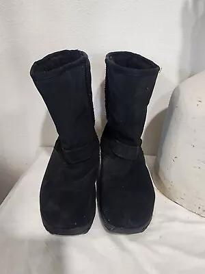 Skechers Shape Ups Black Suede Womens Boots Size 8 Fuzzy Mid Calf  • $29.99