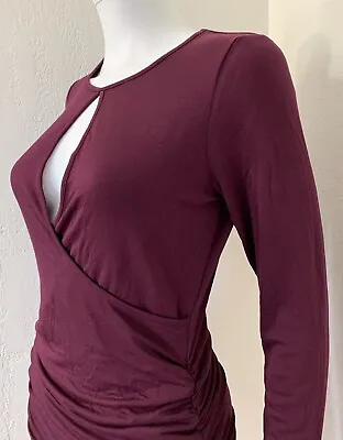 Vanessa Virginia Anthropologie Wine Knit Surplice Keyhole Ruch Tunic Top Size S • $5