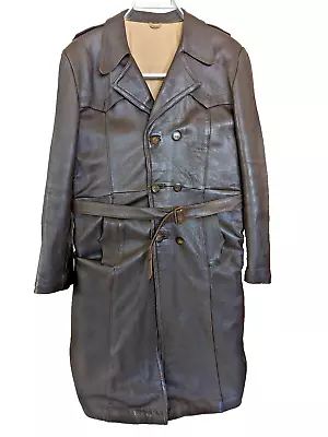 Vintage Full Length Brown Genuine Leather Belted Men’s Trench Coat Size M/L • $74.90