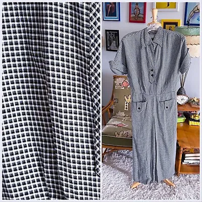 Vintage 1940s Dress Black Check S M Gabardine Pinup Rockabilly 40s 50s TLC • $48.75