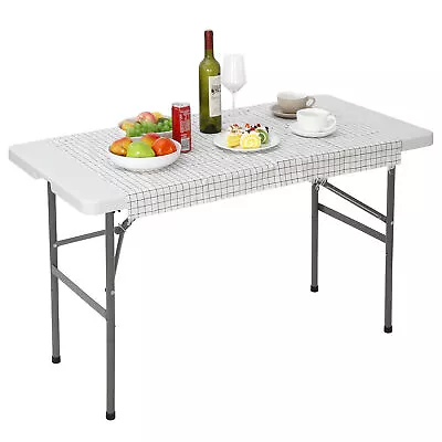 4ft Plastic Folding Table Fold-in-Half Indoor Outdoor Camping Picnic Table  • $38.59
