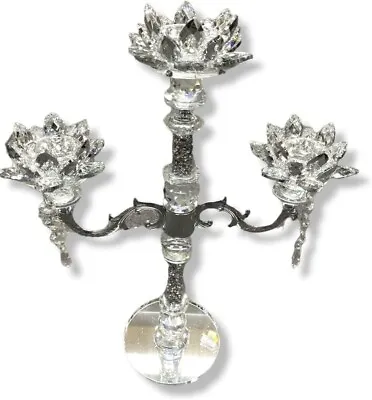 £32.99 • Buy CANDLE HOLDER Crushed 3 Flower Diamond Silver Crystals Filled Romany Chandelier