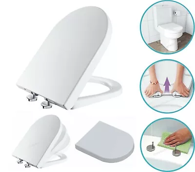 Toilet Seat Soft Close White D Shape Quick Release Fixing Hinges Easy Clean • £15.99