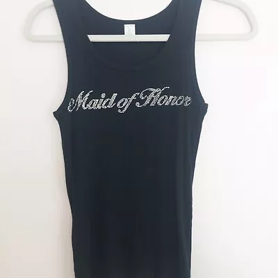 Maid Of Honor Women's Black Sliver Text Cute Tight Tank Size Large L • $8.99