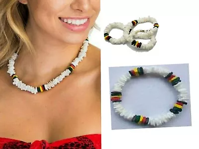 2pcs White Rasta Clam Puka Chip Shells Necklaces & Bracelet Jamaican Choker Gift • $15.98