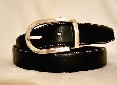 Lacoste Silver Buckle Genuine Leather Black Belt 1 3/8  SZ 38 Or Smaller   17 • $29.99
