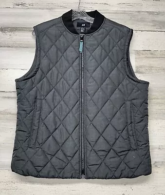 H&M Men's Size 44R Large Sleeveless Dark Gray Puffer Quilted Zip Up Vest • $18.99