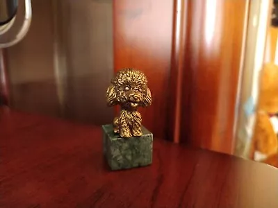 Dog Poodle Bronze  Brass Statue SCULPTURE With Marble  Decor A Figurine • $11