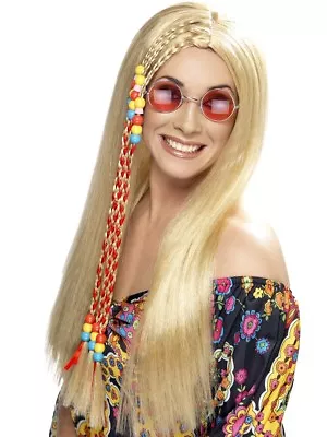£10.99 • Buy Long Blonde Hippy Wig 1960s 70s Fancy Dress Hippie Accessory Mens Ladies + Braid