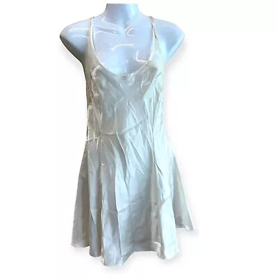 VTG Victoria’s Secret Satin Slip Camisole Dress Night Gown White Open Lace Back • $38