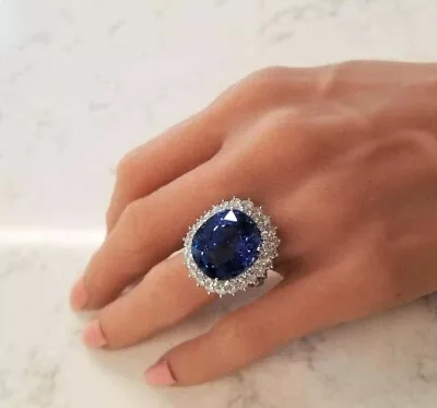 Lab Created Blue Cushion-cut Double Halo Style Women's High Cocktail Silver Ring • $212