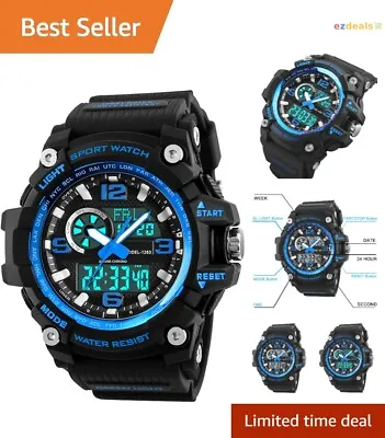 Men's Military Digital Watch - Dual Time Zones Waterproof Stylish Multi • $46.99