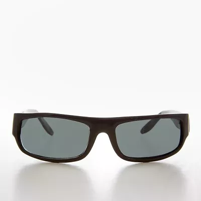 Black Wraparound Rectangular Vintage Sunglasses - Keane • $25