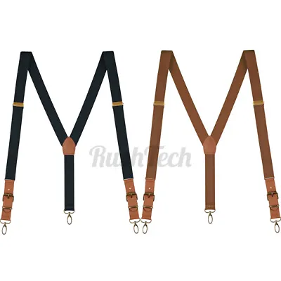 Mens Suspenders Leather Adjustable Elastic Y-Shaped Braces Hooks Pants Brace • $8.46
