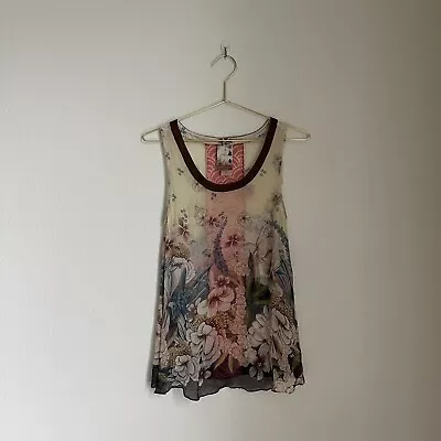 DA-NANG Women's Silk Floral Printed Sheer Tank In Multi Size SMALL • $39.99