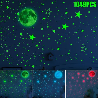 1049Pcs Glow In The Dark Stars And Moon Wall Stickers Adhesive Glowing· .a • $11.96