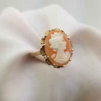 10K Gold Cameo Ring Of Woman's Profile 10K Yellow Gold And Shell Vintage • $289