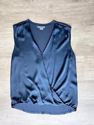 Ms VINCE Navy Blue Satin V Neck Tank Contrast MEDIUM • $22