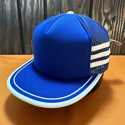 Vintage Blank Royal Blue White 3 Stripe Trucker Hat Snapback Cap Three 80s NWT • $19.85