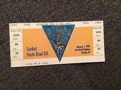 $199.99 • Buy Sunkist Fiesta Bowl Nebraska/Oklahoma Ticket 1/1/90 MINT!! WITH TAB-UNUSED/RARE!