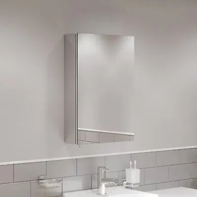 Bathroom Mirror Cabinet Single Door Cupboard Stainless Steel Wall Mounted 300mm • £49.47