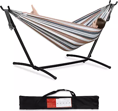 Double Hammock With Space Saving Steel Stand Included 2 Person Heavy Duty Outsid • $106.88