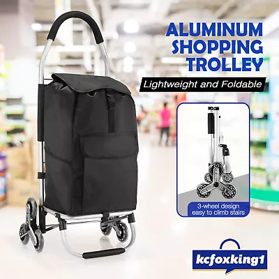 Aluminium Shopping Cart Trolley Foldable Grocery Storage Luggage Bag Basket • $55.90