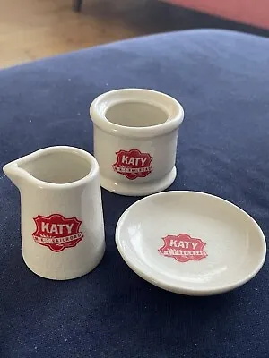 KATY Railroad MKT Railwayana Memorabilia.  Milk Jug Butter Pat & Small Jar • $94.72