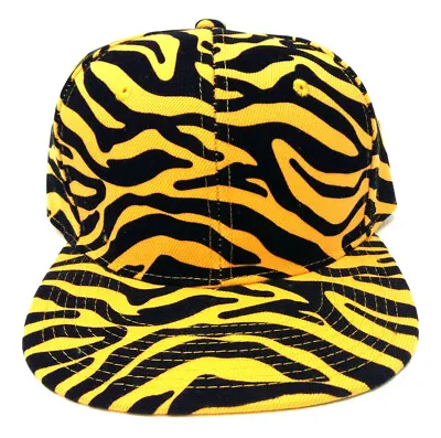 Orange Black Faux Tiger Print Snapback Hat Cap Flat Bill Zebra Animal Adjustable • $8.95