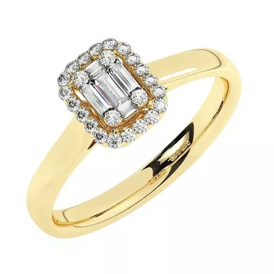 18K Yellow Gold 100% Natural Round & Baguette Cut Diamonds Engagement Ring • £659.36