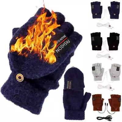 Rechargeable Winter USB Electric Heated Gloves Full & Half Finger Warmer Mitten • $9.89