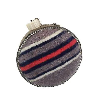 Vintage Metal Canteen Striped Wool Cover 10” Diameter • $16.22