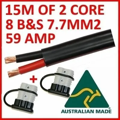 15m METER 8mm 8 B&S TWIN CORE + ANDERSON PLUGS + COVERS CABLE - COPPER 12V WIRE • $114.99