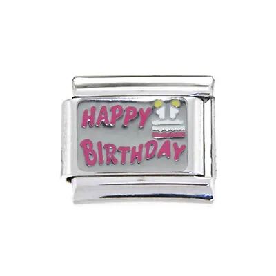 £3.99 • Buy Happy Birthday Cake Pink Silver Talian Charm - Fits 9mm Italian Charm Bracelets