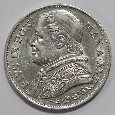 Italy Vatican City Papal States 1867 2 Lire Pope Pius Ix Silver World Coin 🌈⭐🌈 • $11.50