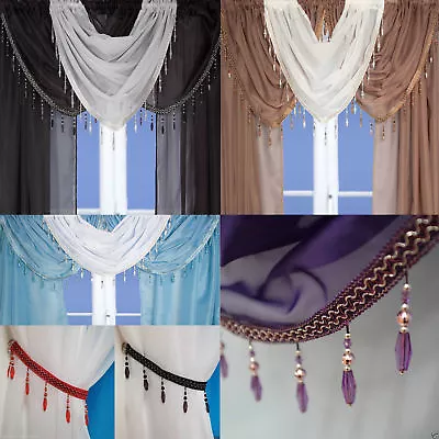 £5.99 • Buy Crystal Large Beaded Voile Pelmet Valance Net Curtain Swag Single All Colours