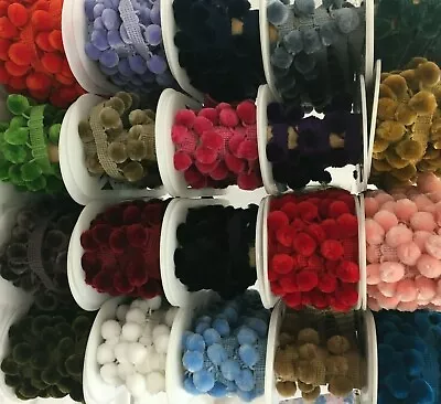 Luxury Velvet Feel POM POM Trim - 15mm Balls LOTS OF COLOURS By The Metre • £2