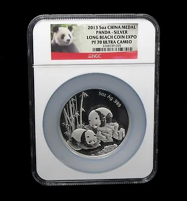 2013 China Panda 5oz Silver Long Beach Coin Expo Medal NGC PF 70 ULTRA CAMEO • $460