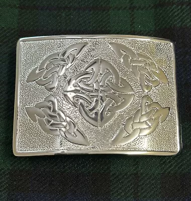   Scottish Highland CELTIC SQUARE Kilt Belt Buckle Nickel Chrome Finished • $14.99