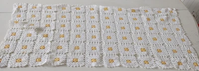 $4.99 • Buy Vintage Table Runner Hand Crocheted White With Yellow 15X36 