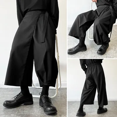 Fashion Mens Gothic Punk Casual Loose Wrap Trousers Hippie Wide Leg Skirt Pants • $17.47