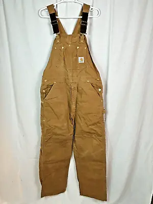 Carhartt R01 Coverall Mens 38 X 32 Brown Duck Canvas Bib Straight Double Knee • $99