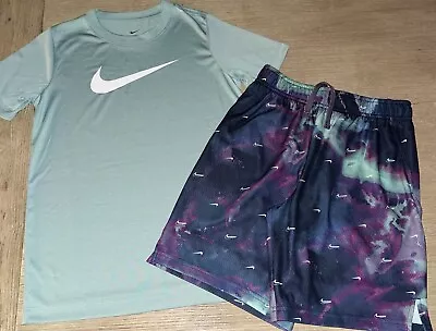 Nike Printed Training Shorts Valerian Blue Canyon/Mineral Dri Fit Legend T Boy M • $24.50